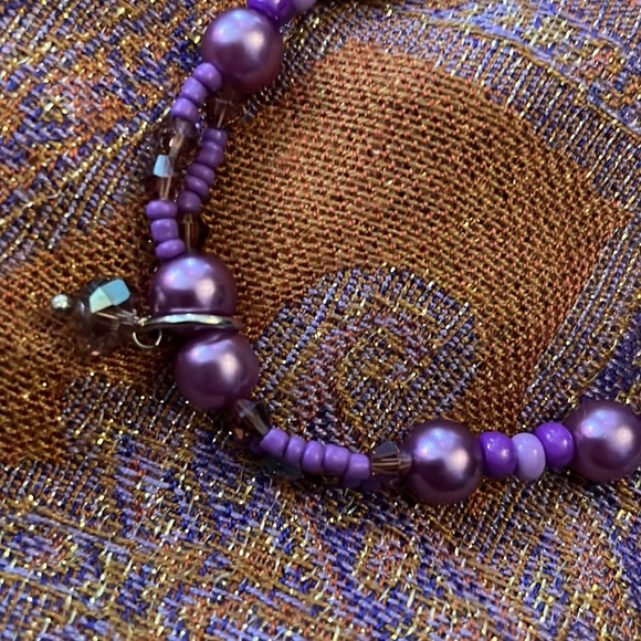 Handmade Jewelry Set 4 Stack Bracelets & Matching Earrings in Purple - Picture 8 of 12